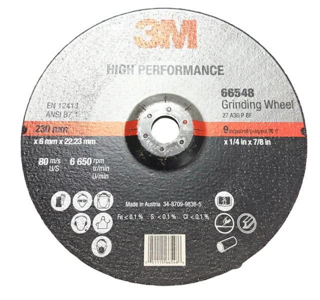 Muela abrasiva central deprimida de alto rendimiento cerámica 36+ 3M 9" x 1/4" x 7/8" Foto 1 de 1
