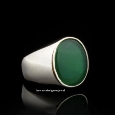 925 Sterling Silver Gemstone Green Onyx Men's Ring Handmade Silver jewelry Gift - Image 1 of 4