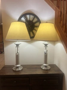 32” Large Silver Tone Glass Table Lamp Filled With Sand Sea Shells Shade - Picture 1 of 21