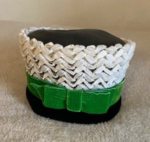 VTG 1950s 1960s Jan Leslie Pillbox Style Hat Netting Bow Green Black Woven White - Picture 1 of 11
