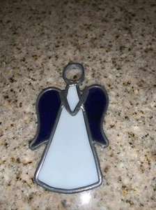 Vintage Angel Stained Glass Suncatcher WHITE AND BLUE 4 1/4" # 0080 - Picture 1 of 9