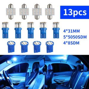Kit de paquete interior de luces LED azules para automóvil de 13 unidades para bombillas de lámpara de matrícula de domo - Imagen 1 de 16