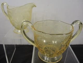 Fostoria Elegant Era Topaz Sugar and Creamer * Trojan Pattern - Image 1 of 4