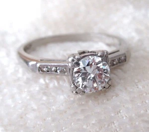 Antique Platinum Diamond Solitaire￼ Ring Round Estate Engagement Vintage Size 6 - Picture 1 of 3