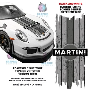 BONNET SCRATCHED MARTINI RACING STRIPES black & white PORSCHE STICKERS SET CAPOT - Foto 1 di 11