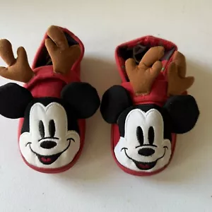 Disney Store Kids Mickey Mouse Reindeer Antlers Holiday Slippers Sz 13/1 - Picture 1 of 5