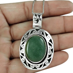 Cuore Chakra Avventurina Pietra 925 Argento Sterling Lunetta Handmade Elegante - Foto 1 di 5