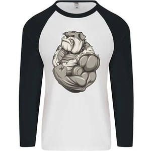 Bulldog Gimnasio Entrenamiento Culturismo Top Hombres L/S Camiseta de Béisbol - Imagen 1 de 9