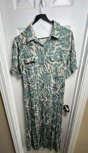 Maxi Vestido Mujer Talla Mediana Tostado Floral Hojas Verdes. Fall Island Vibes - Imagen 1 de 6