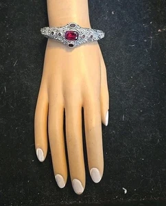 Bali Sarda Sterling Silver with Cultured Red Ruby  Bracelet,38.4 G Sz6.75 - Picture 1 of 8
