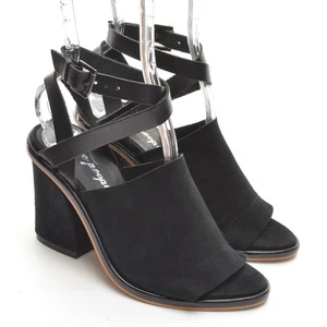Ladies Free People See Ya There Strap Sandals 36 / 6 Black Suede Heels Shoes - Imagen 1 de 7