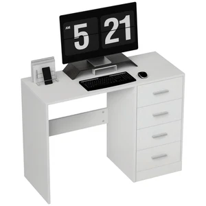 HOMCOM Computer Writing Desk with 4 Drawers, High Gloss Home Office Workstation - Picture 1 of 11