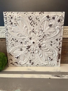 Rustic Distressed Embossed Faux Metal Square Ceiling Tile Decorative Wall Decor - Picture 1 of 19