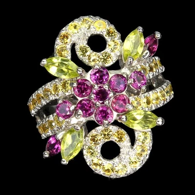 925 Sterling Silver Ring with Peridot, Sapphire and Rhodolite, Size 8 - Image 1 of 4