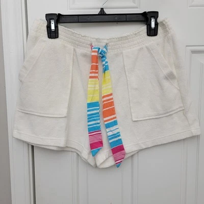 Lord And Taylor Retro White Terry Cloth Beachy Colorful Bow Womens Shorts Size M - Image 1 of 4
