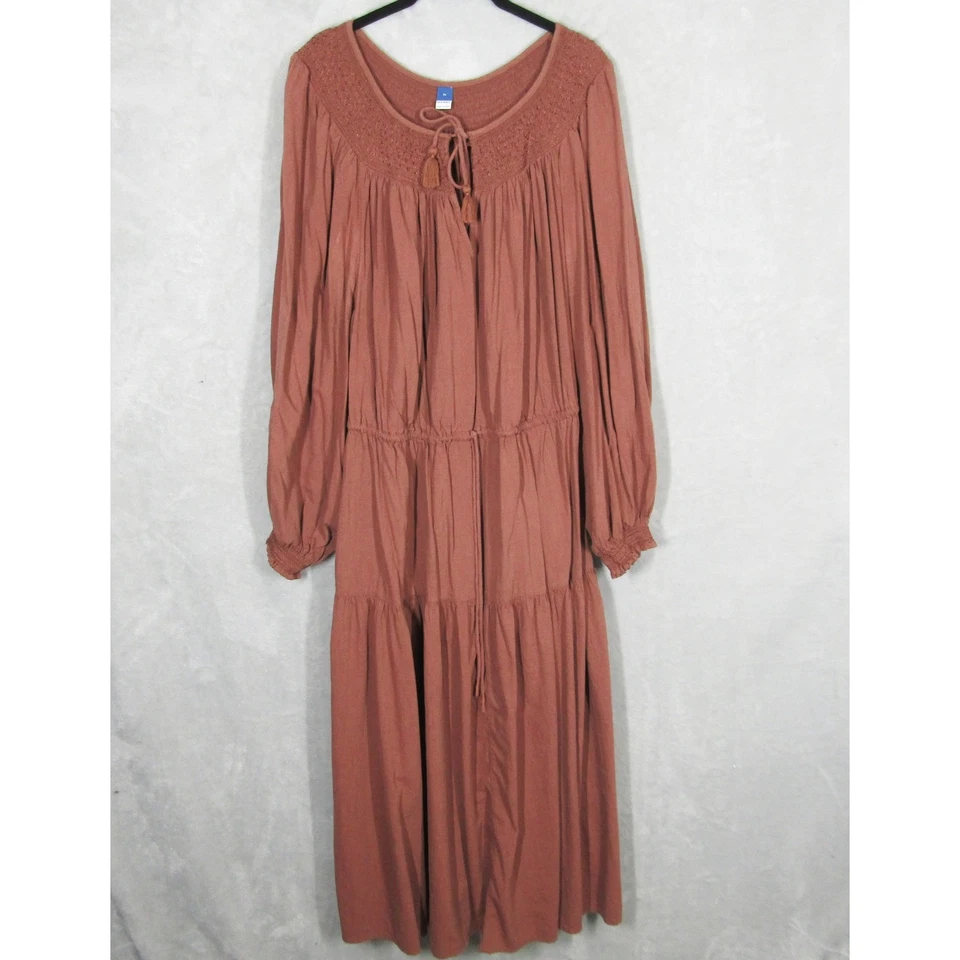OLD NAVY Maxi Dress Women's 3X Smocked Tiered Long Sleeve Drawstring Pockets - Image 1 of 4