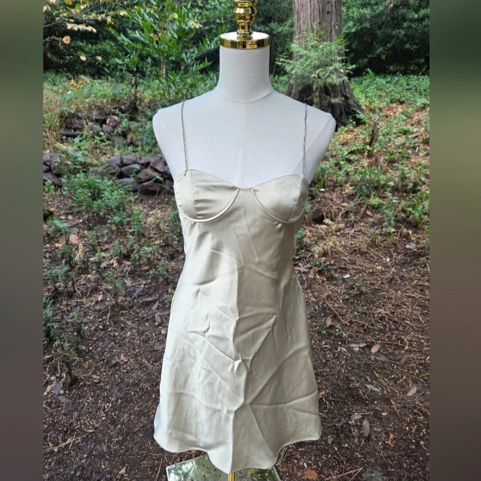 Zara Jewl Strap Ivory Cream Satin Mini Dress Size Small - Image 1 of 4