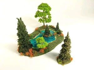 HO 8" x 6" FORGE LAKE w 8 Trees, Orange Flowers & Mini Dio 15mm 28mm POND #902 - Picture 1 of 18