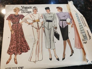 Abito Vogue 1797 vintage anni 80 Misses modello cucito designer tg. 8-12 non tagliati - Foto 1 di 2