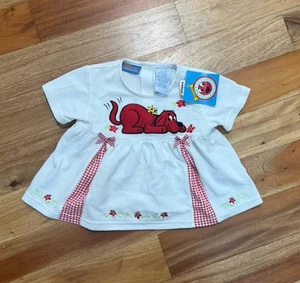 Vestido De Colección Años 90 Y2K NUEVO CON ETIQUETAS Clifford El Gran Rojo Perro Rojo Niño Pequeño 4T GUINGHAM - Imagen 1 de 13