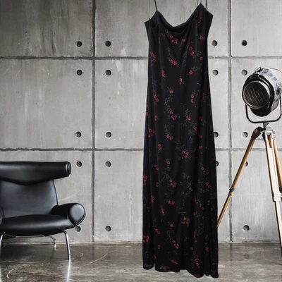 I.N. San Francisco Black Flower Lined Maxi Dress Large - Image 1 of 4