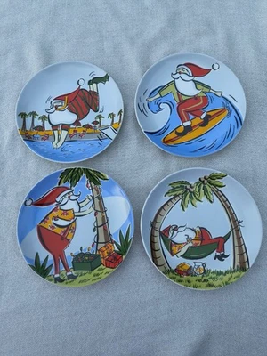 Juego de 4 platos de porcelana Palmera Santa Ellen Crimi-Trent para Boston Warehouse Foto 1 de 4