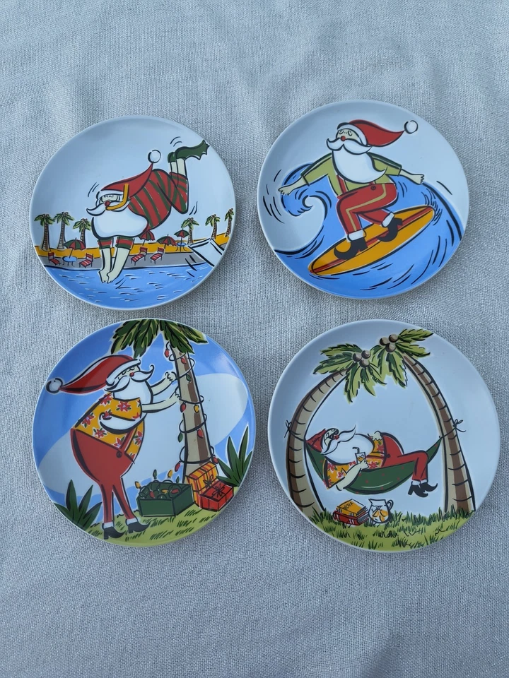 Juego de 4 platos de porcelana Palmera Santa Ellen Crimi-Trent para Boston Warehouse Foto 1 de 4