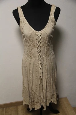 Coline Sommerkleid Trägerkleid Rüschen Stickerei Viskose knielang sand Gr. M - Bild 1 von 4
