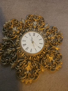 Vintage New Haven Gold Scroll Wanduhr Hollywood Regency - Bild 1 von 8