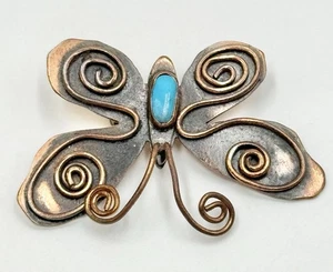Brooch Handmade Butterfly Copper Natural Stone - Picture 1 of 7
