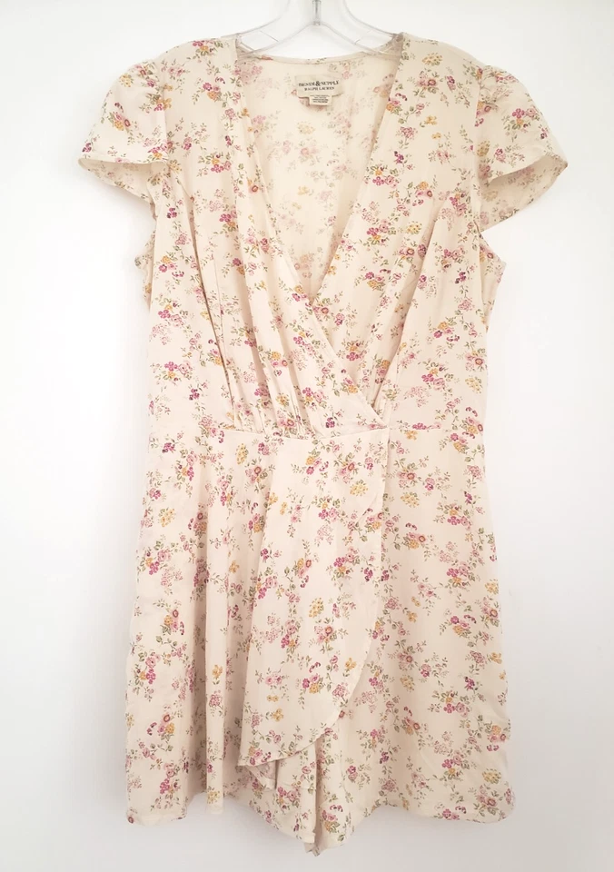 RALPH LAUREN Romper Sz L Romantic Ditsy Floral Faux Wrap Coastal Playsuit - Image 1 of 4