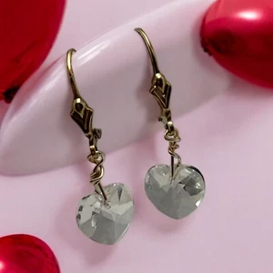 14K GF  Swarovski Heart Leverback Earrings - Picture 1 of 3