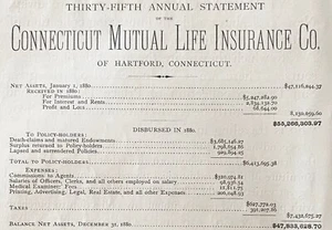 RARE!1881 CONNECTICUT MUTUAL LIFE INSURANCE CO Annual Statement Antique Print Ad - Picture 1 of 3