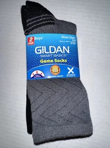 Gildan Boys size 3-9 Game Socks 2 pair No Show Black Gray Arch Support Cushioned - Picture 1 of 11