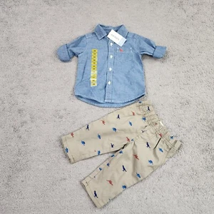 Carters 2 Piece Set Boys Size 6M Long Sleeve Button Shirt Chino Pants Printed - Picture 1 of 4