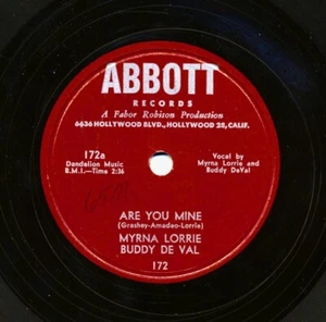 MYRNA LORRIE and BUDDY De VAL on 1955 Abbott 172 - Are You Mine - Picture 1 of 1