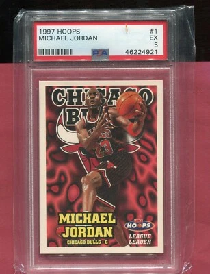 MICHAEL JORDAN CHICAGO BULLS 1997 HOOPS NBA BASKETBALL CARD #1 PSA 5 - Image 1 of 2