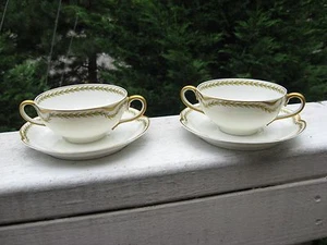 Vintage Haviland Bullion Cups Saucers Gold Trim Limoges FRANCE set of 2 - Picture 1 of 10