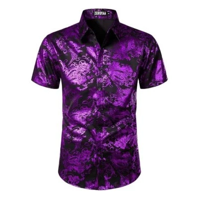 Camisa abotonada con cuello negro y púrpura cachemir metálico - Talla S - MCsh007 Foto 1 de 4