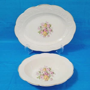 Edwin Knowles China Semi Vitreous 13" Oval Serving Platter & Vegetable Bowl Pink - Picture 1 of 13