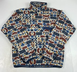 Patagonia Jacket Mens Medium Blue Protected Peaks Synchilla Snap T Fleece Aztec - Picture 1 of 14