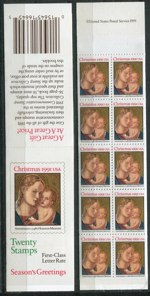 UNITED STATES 1991, CHRISTMAS ART: ANTONIAZZO'S MADONNA, Sc 2578ax2 BOOKLET, MNH - Image 1 of 1