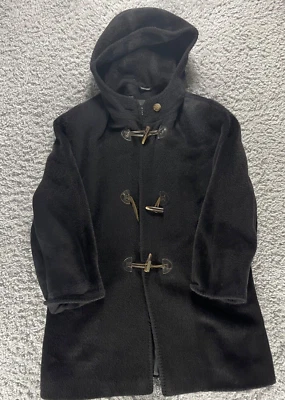 Cinzia Rocca Womens Coat 8 Black Baby Llama Leather Hooded Duffle Coat Italy - Image 1 of 4