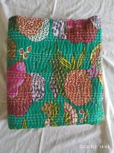Indian Quilt Handmade Single Hand Fruit Print Kantha Throw Bedspread Gudari Boho