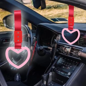 Pink Heart Shape JDM Ring Tsurikawa Train Bus Car Handle Strap -Red Nylon X2 - Picture 1 of 7