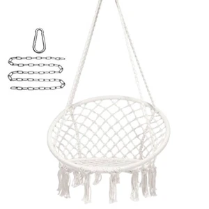 Macrame Swing Chair,Cotton Rope Chair Swing for Indoor and Outdoor Use,White - Picture 1 of 5