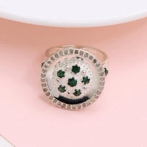 14k Oro Blanco Chapado Redondo Natural Esmeralda & Diamante Compromiso Cóctel - Imagen 1 de 6