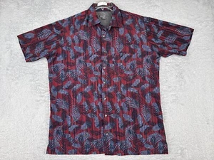 Van Heusen Shirt Mens Large Tall Red Blue Leaf Print Hawaiian Polyester 16.5-17 - Picture 1 of 14