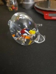 Art Glass Hand Blown Pig Swine Paperweight Figurine Clear w/ Colors Gift B1 - Picture 1 of 2
