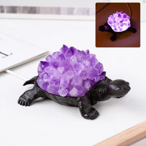 Natural Crystal Amethyst Tooth Turtle Night Lamp Healing Crystal USB Lighting - Picture 1 of 8